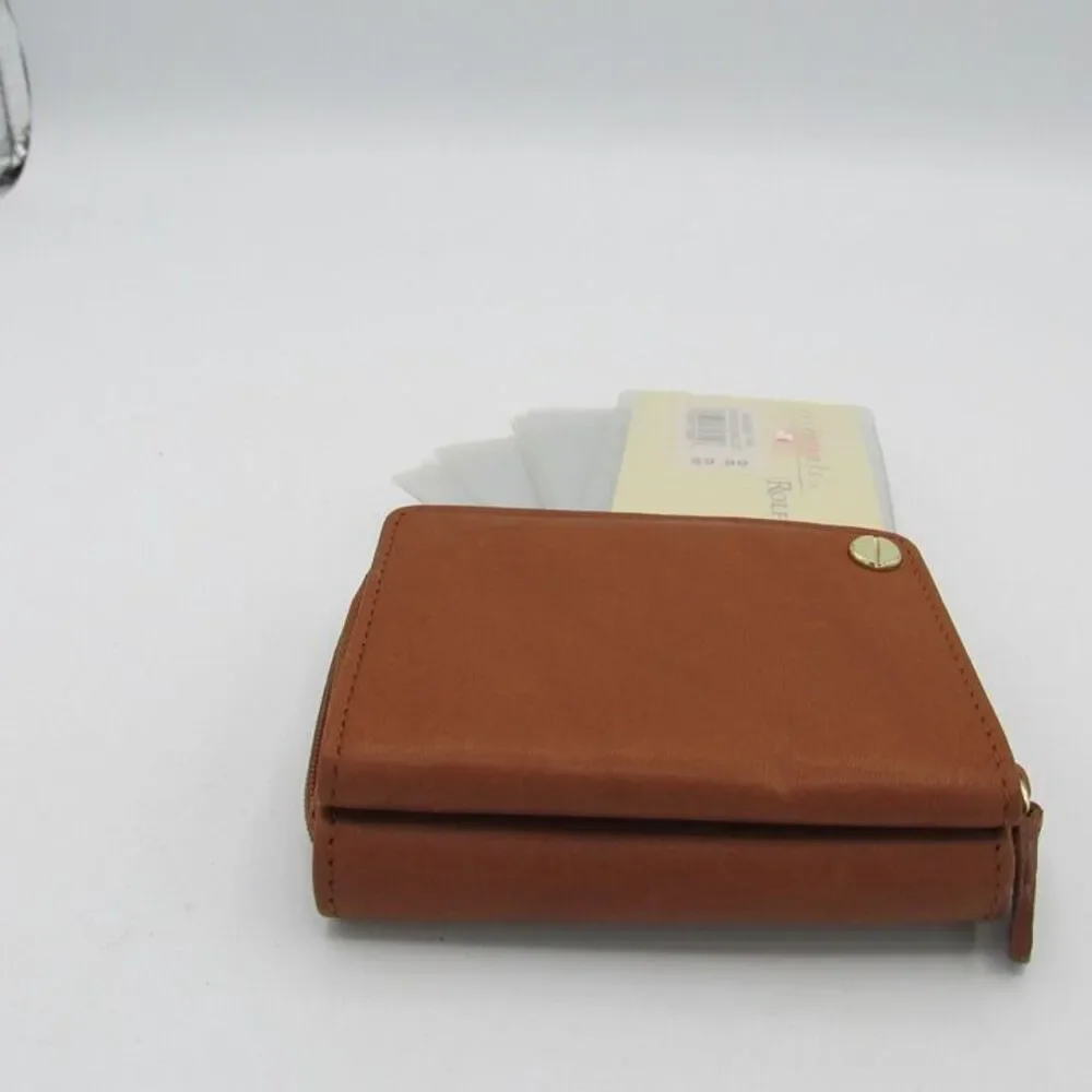 ROLFS Brown Genuine Leather Fan Card Wallet NWT change purse Zipper